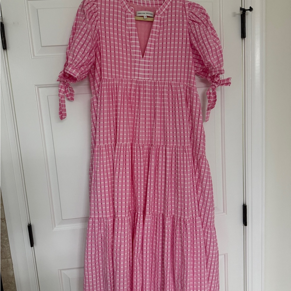 Pink Gingham Midi Dress